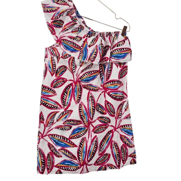 J. Crew Womens S One Shoulder Linen Blend‎ Leaf Print Sheath Dress - Picture 2 of 14